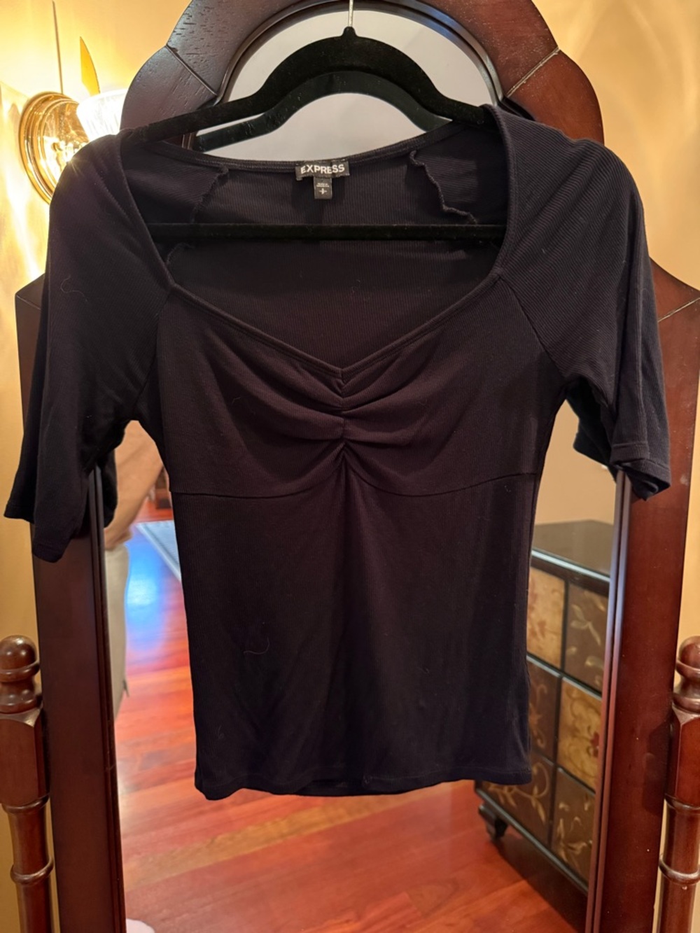 Express Black Ruched Front Short Sleeve Top